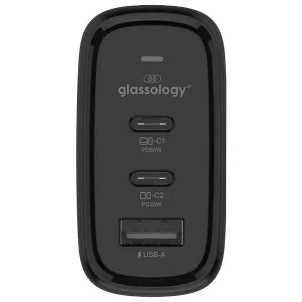 65W GaN Fast Charger | 3 - Port USB - C & USB - A Power Adapter - GLASSOLOGY