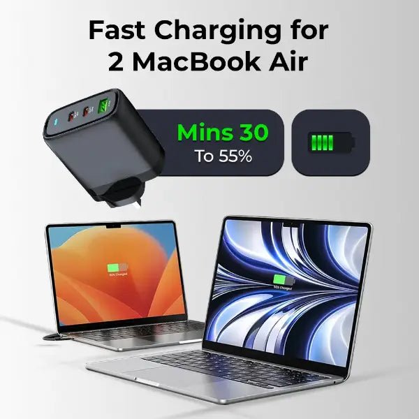 65W GaN Fast Charger | 3 - Port USB - C & USB - A Power Adapter - GLASSOLOGY