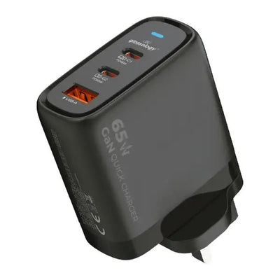 65W GaN Fast Charger | 3 - Port USB - C & USB - A Power Adapter - GLASSOLOGY