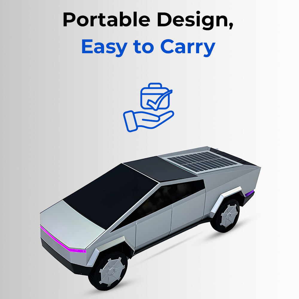 Glassology Charome Cybertruck Solar Speaker – 10W Power, Solar Charging, LED Light, FM Radio, Bluetooth Stereo, AUX & TF Card Support (Silver)