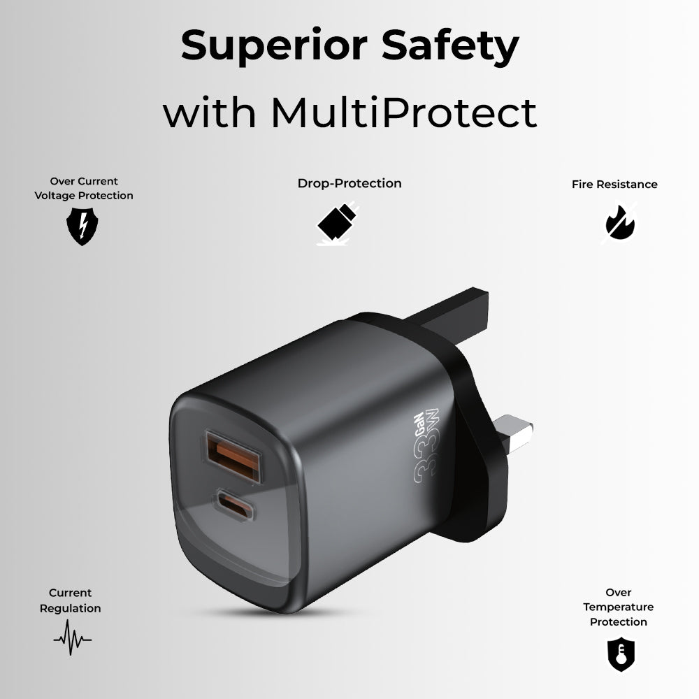 33W Dual-Port Fast Charger (C + A) with USB-C Cable