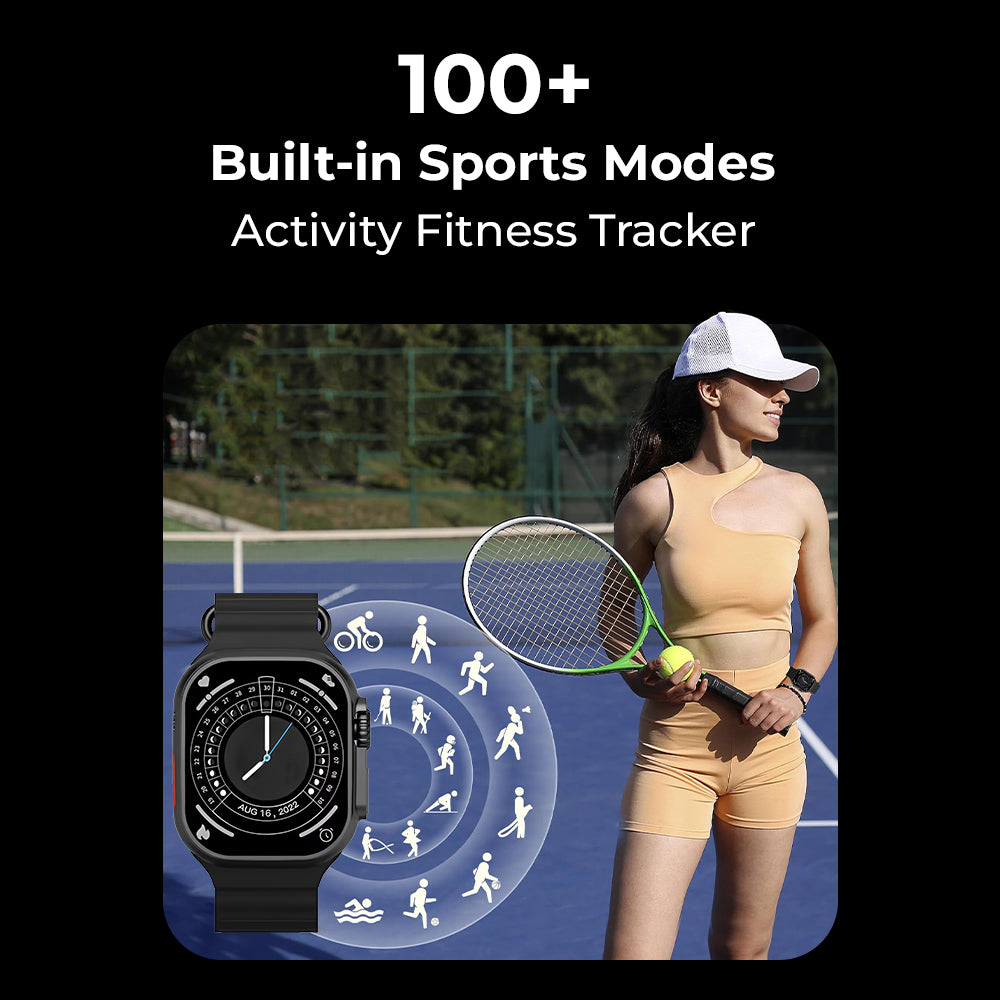 Glassology Charome T8s Ultra Max HD Smart Watch (Black) – Bluetooth Calling, Fitness Tracking, Dual Straps, Heart Rate & SpO₂ Monitor, Android & iOS Compatible