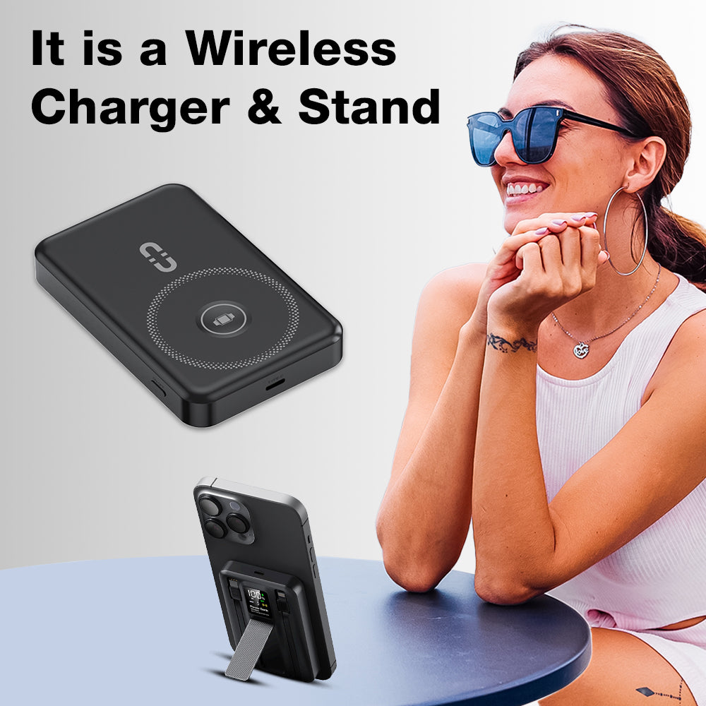 Glassology 10000mAh MagSafe Power Bank with Foldable Stand & Cable (Black)