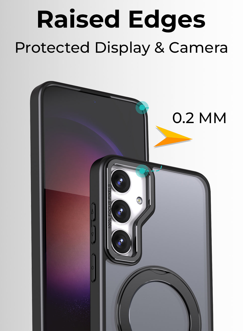 جراب مغناطيسي بحامل حلقي دوار 360 درجة لهاتف Samsung Galaxy S25 FE - أسود مقاوم للصدمات ومتوافق مع حامل مغناطيسي