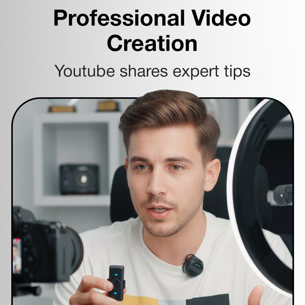 Glassology SX21 – Dual Wireless Lavalier Microphone Set with Charging Case | Noise Cancellation | 20m Range | iPhone & Android Compatible