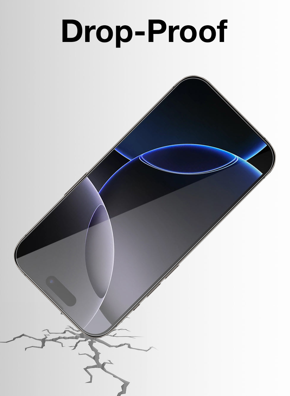 Smartphone with a drop-proof screen protector on a light gray background