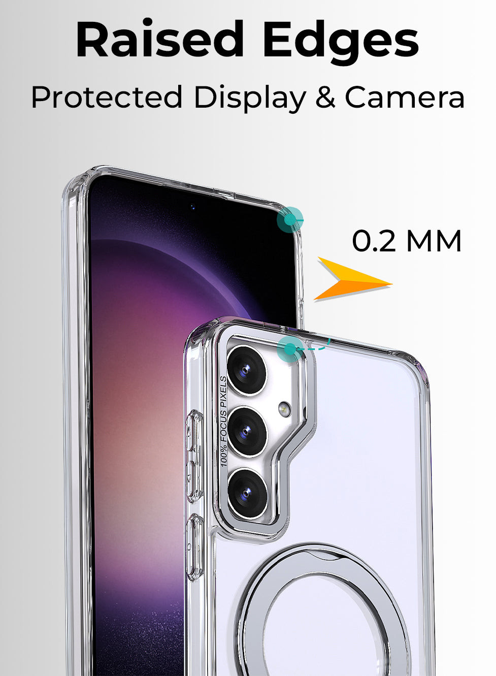 جراب مغناطيسي بحامل حلقي دوار 360 درجة لهاتف Samsung Galaxy S25 FE - حامل شفاف مقاوم للصدمات ومتوافق مع حامل مغناطيسي