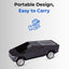 Black portable vehicle with solar panel on a gray background, featuring text 'Portable Design, Easy to Carry'.