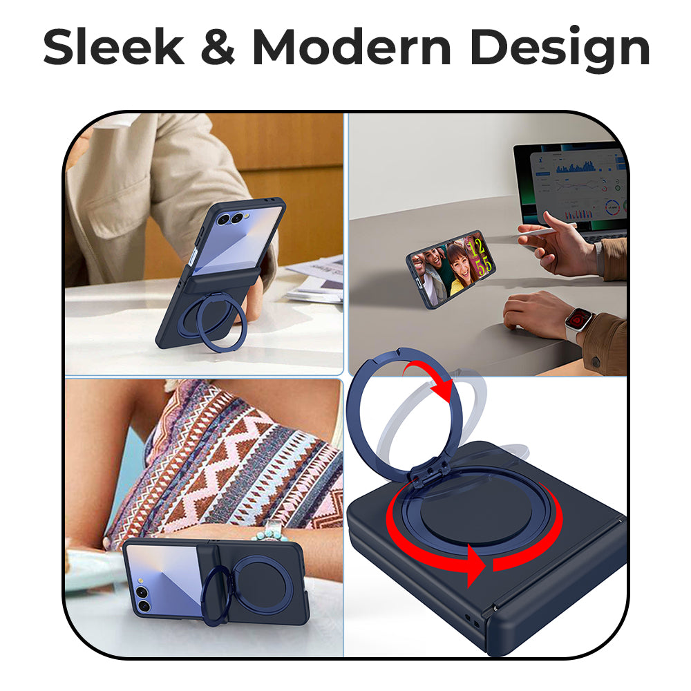 Glassology Samsung Galaxy Z Flip7 360° Rotating MagSafe Ring Stand Blue Case