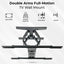Double arms full-motion TV wall mount with features listed on a white background