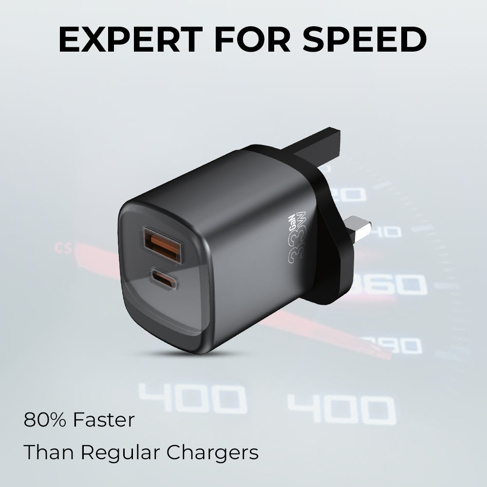 33W Dual-Port Fast Charger (C + A) with USB-C Cable