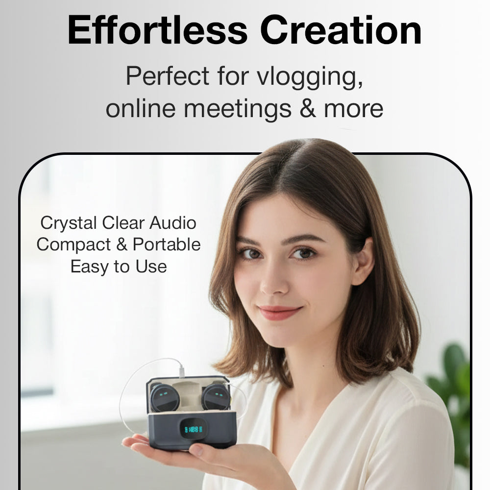 Glassology SX21 – Dual Wireless Lavalier Microphone Set with Charging Case | Noise Cancellation | 20m Range | iPhone & Android Compatible