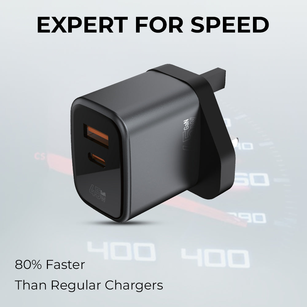 45W Dual-Port Fast Charger (C + A) with USB-C Cable