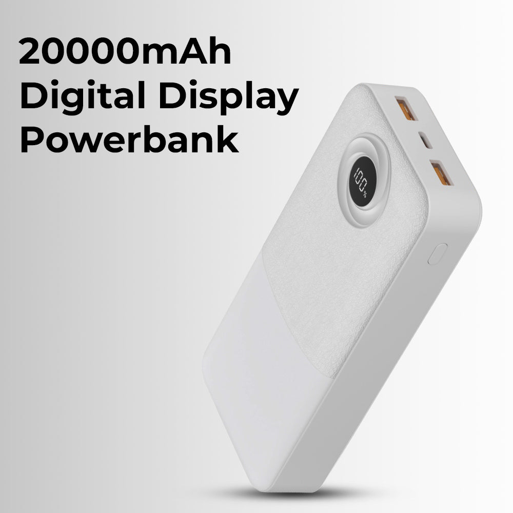 Glassology 20000mAh Power Bank (White) – Fast Charging | Dual USB |LCD Display