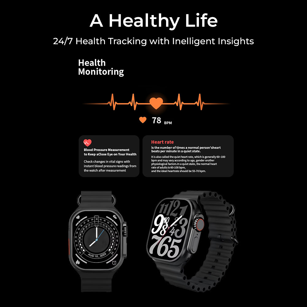 Glassology Charome T8s Ultra Max HD Smart Watch (Black) – Bluetooth Calling, Fitness Tracking, Dual Straps, Heart Rate & SpO₂ Monitor, Android & iOS Compatible