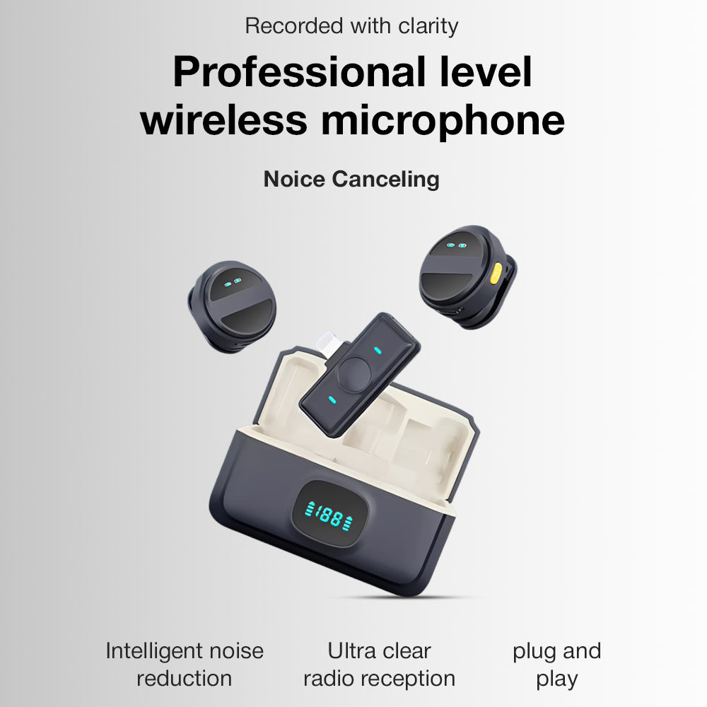 Glassology SX21 – Dual Wireless Lavalier Microphone Set with Charging Case | Noise Cancellation | 20m Range | iPhone & Android Compatible