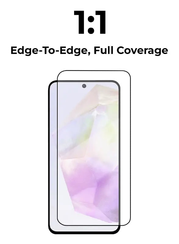 Smartphone with a full coverage screen protector on a white background