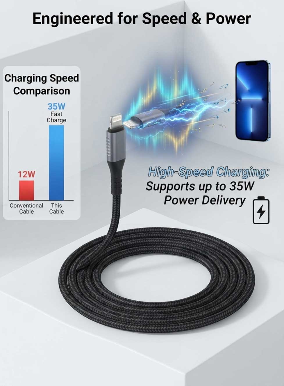 Glassology USB C to Lightning Cable 2M, 35W Fast Charging Cable, Durable Braided Nylon Charging Cord
