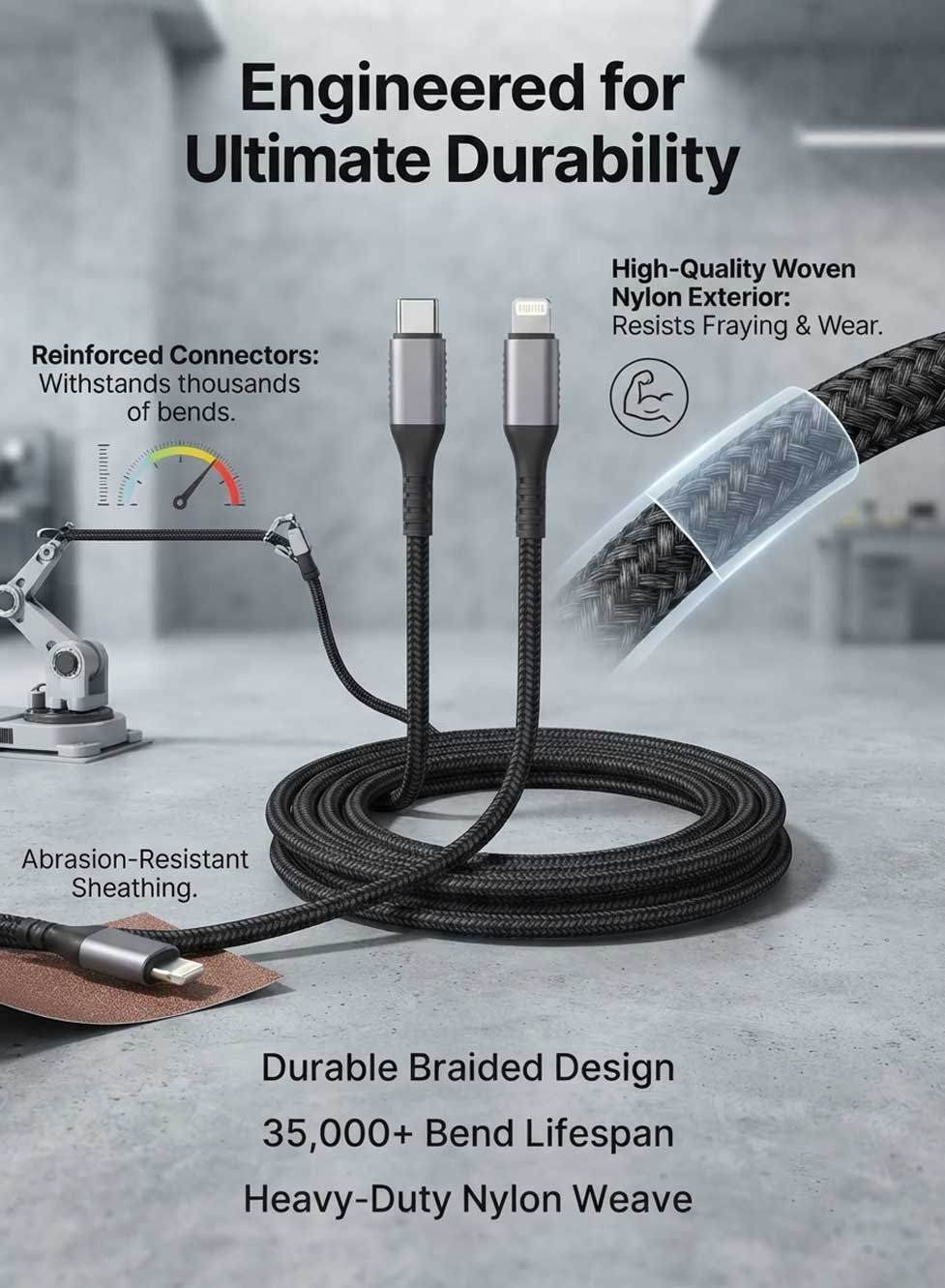 Glassology USB C to Lightning Cable 2M, 35W Fast Charging Cable, Durable Braided Nylon Charging Cord