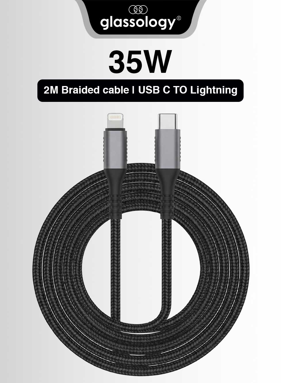 Glassology USB C to Lightning Cable 2M, 35W Fast Charging Cable, Durable Braided Nylon Charging Cord