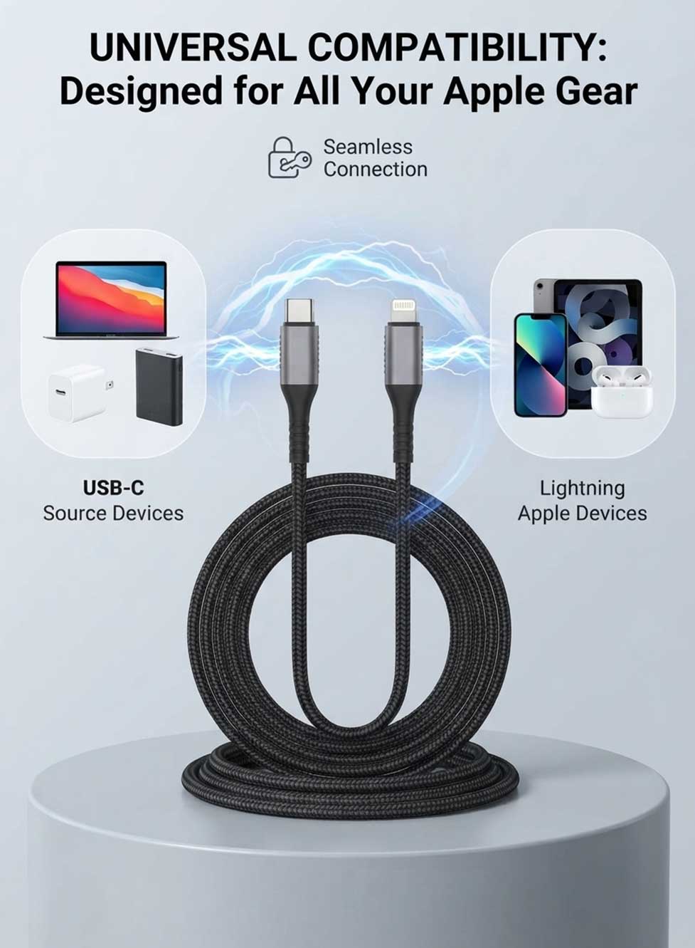 Glassology USB C to Lightning Cable 2M, 35W Fast Charging Cable, Durable Braided Nylon Charging Cord