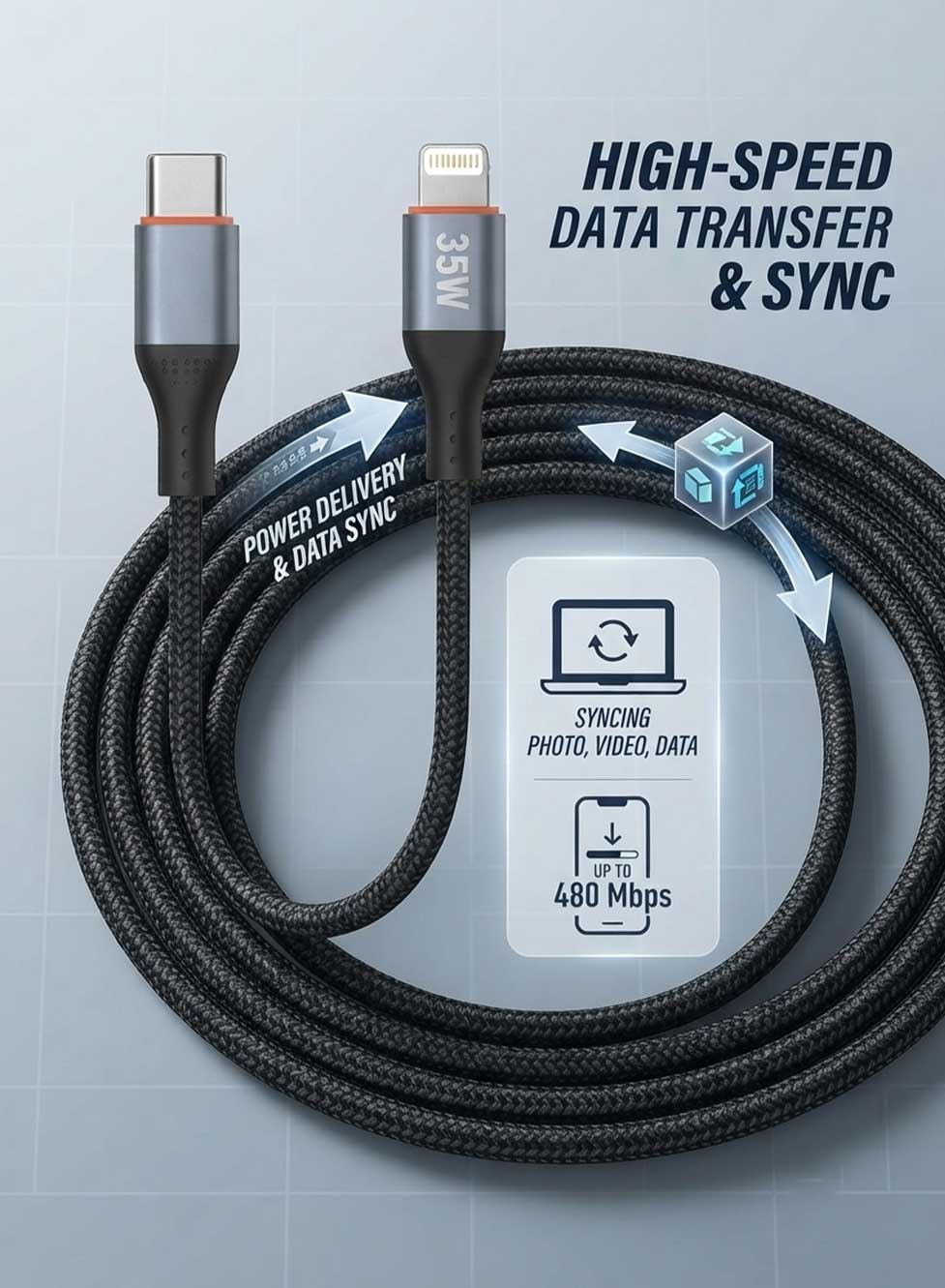 Glassology USB C to Lightning Cable 1M, 35W Fast Charging Cable, Durable Braided Nylon Charging Cord with Reinforced Metal Connectors