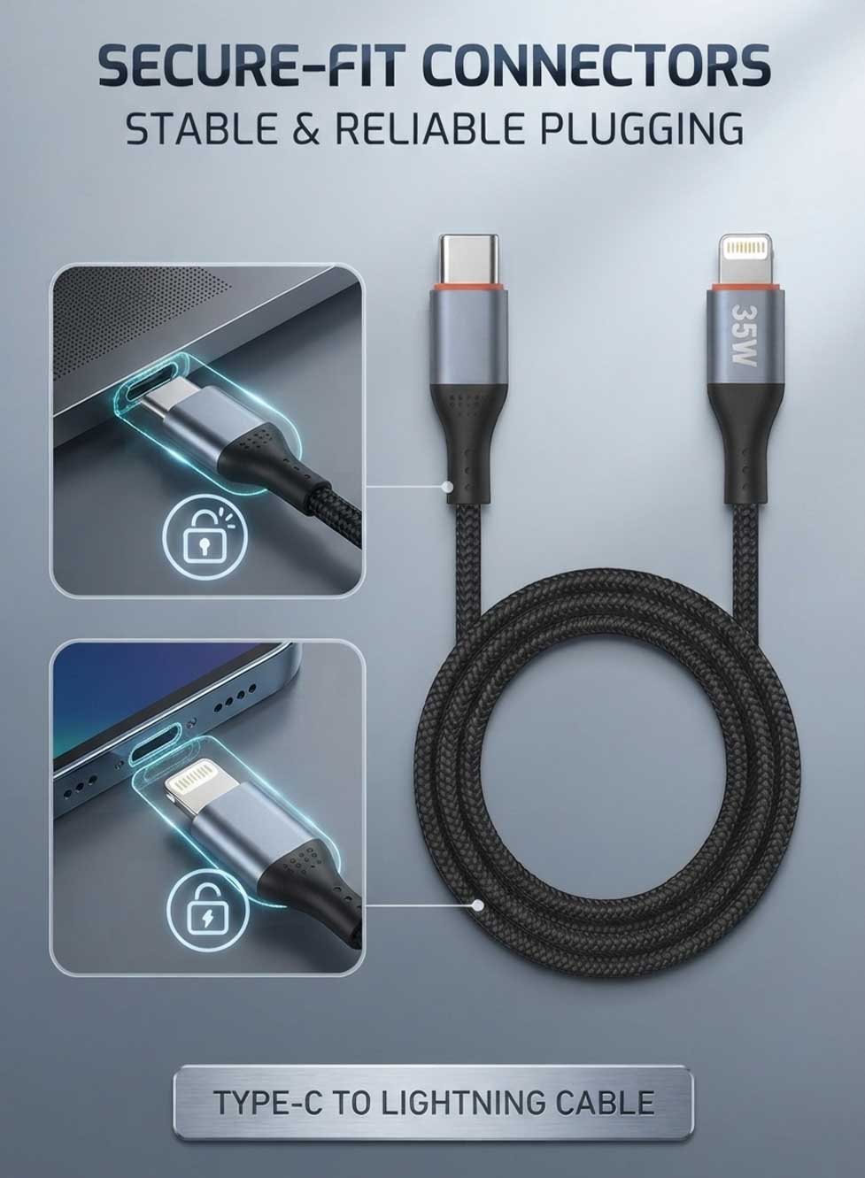 Glassology USB C to Lightning Cable 1M, 35W Fast Charging Cable, Durable Braided Nylon Charging Cord with Reinforced Metal Connectors