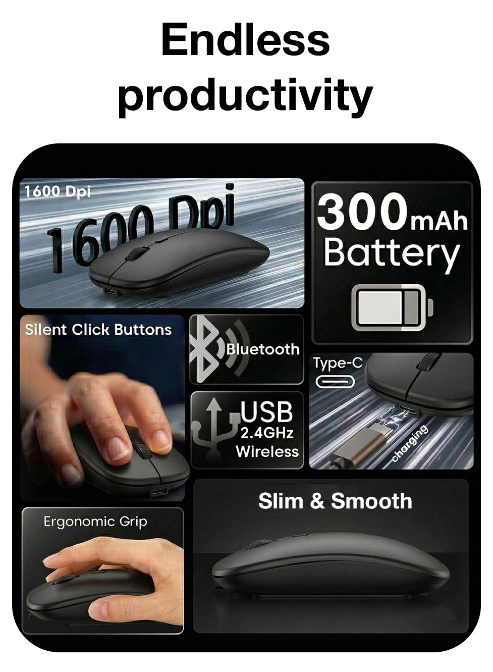 Black mouse with features highlighted on a white background