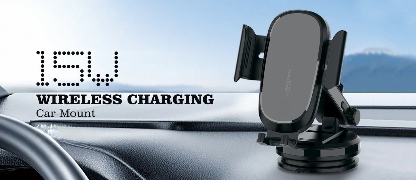 Glassology 15W Fast Wireless Car Charger Phone Mount Holder fit for iPhone 15 14 13 12 Mini Pro Max 11 Xs, Samsung Galaxy S23 Ultra S22+ S21 S20 Note 20