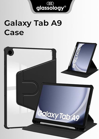 Black case for Samsung Galaxy Tab A9 with brand logo on a white background
