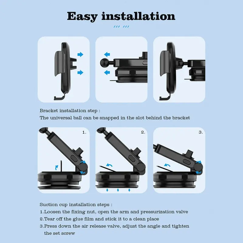 Glassology 15W Fast Wireless Car Charger Phone Mount Holder