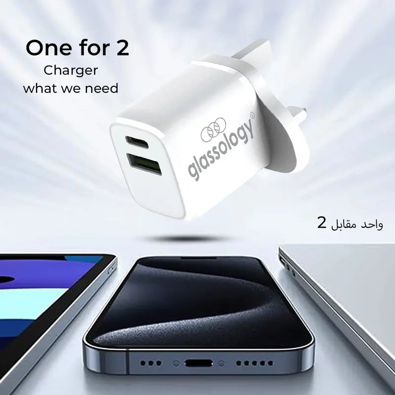 Glassology 2 in 1 30W USB A and Type C Dual Fast Adapter