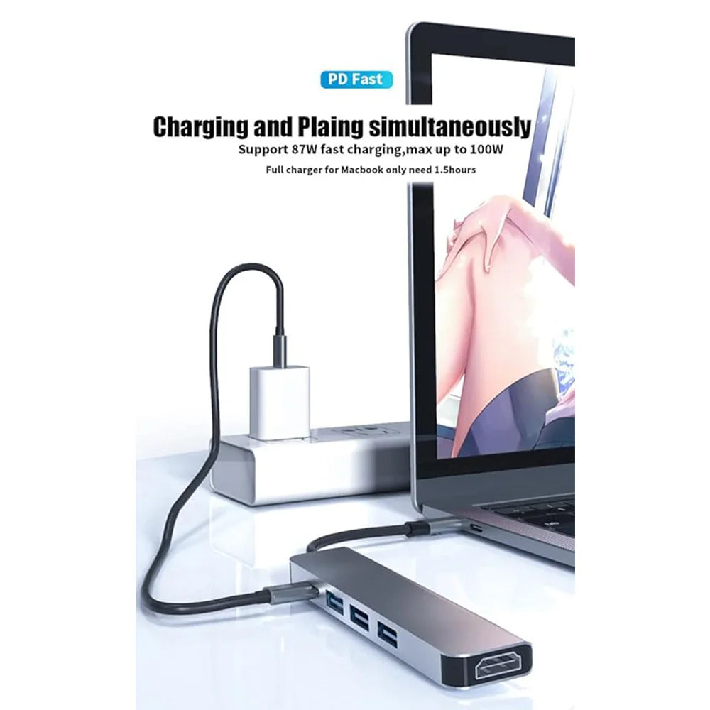 Glassology 5-in-1 Type C Hub Adapter with 4K@60HZ HDMI USB-C Multiport Converter