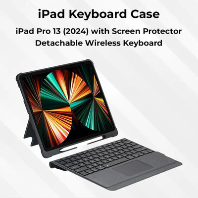 iPad keyboard case with screen protector and detachable wireless keyboard