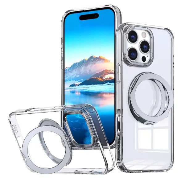 Glassology 360 Rotate Ring Stand Magsafe Case for Apple iPhone 16Pro Max Transparent