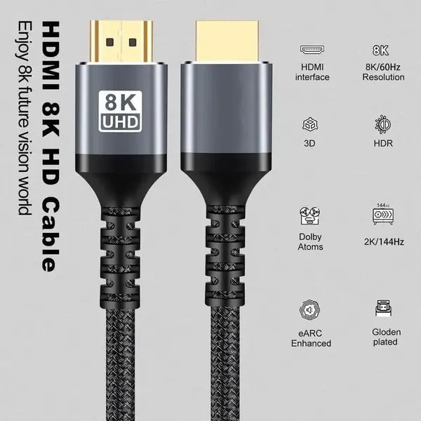 Glassology 5 Meter 8K Ultra HD High Speed Braided Cord HDMI Cable