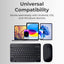 Keyboard and mouse set with devices on a gray background, emphasizing universal compatibility.