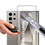 Samsung Galaxy S24 Ultra phone with a shatterproof screen protector being cut by a knife.