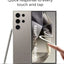 Samsung Galaxy S24 Ultra phone with stylus, highlighting high sensitivity and touch response features.