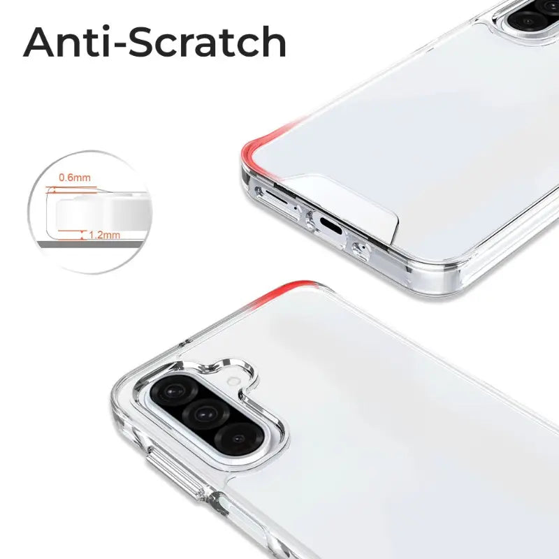 Clear phone case with anti-scratch feature on a white background