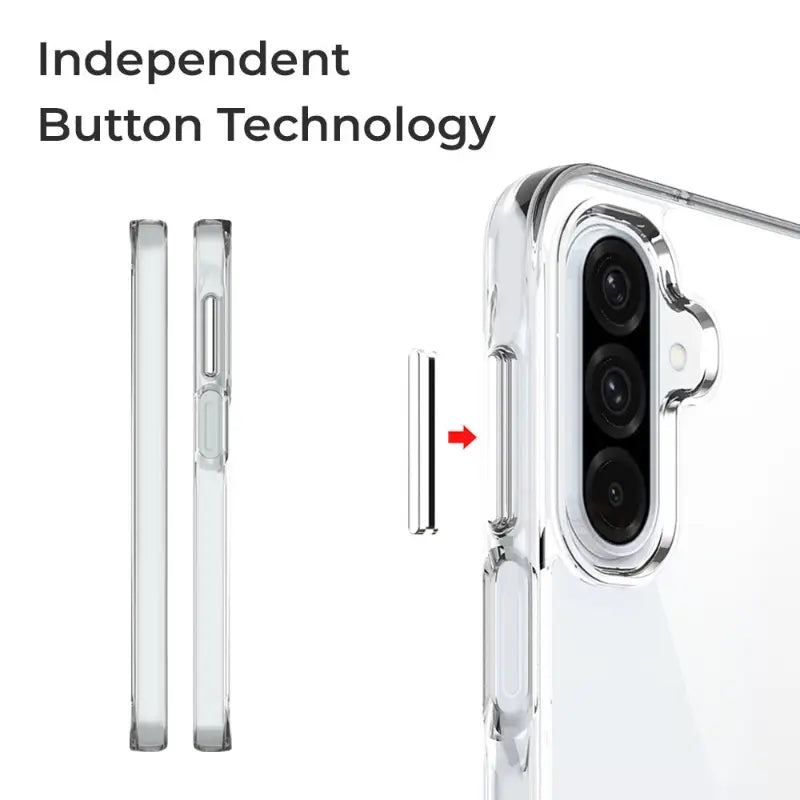 Phone case with independent button technology feature on a white background