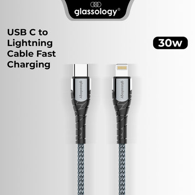 Glassology USB C to Lightning 1 Meter 30W Braided Charging Cable