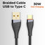 Glassology braided cable USB to Type C with fast charging feature on a white background