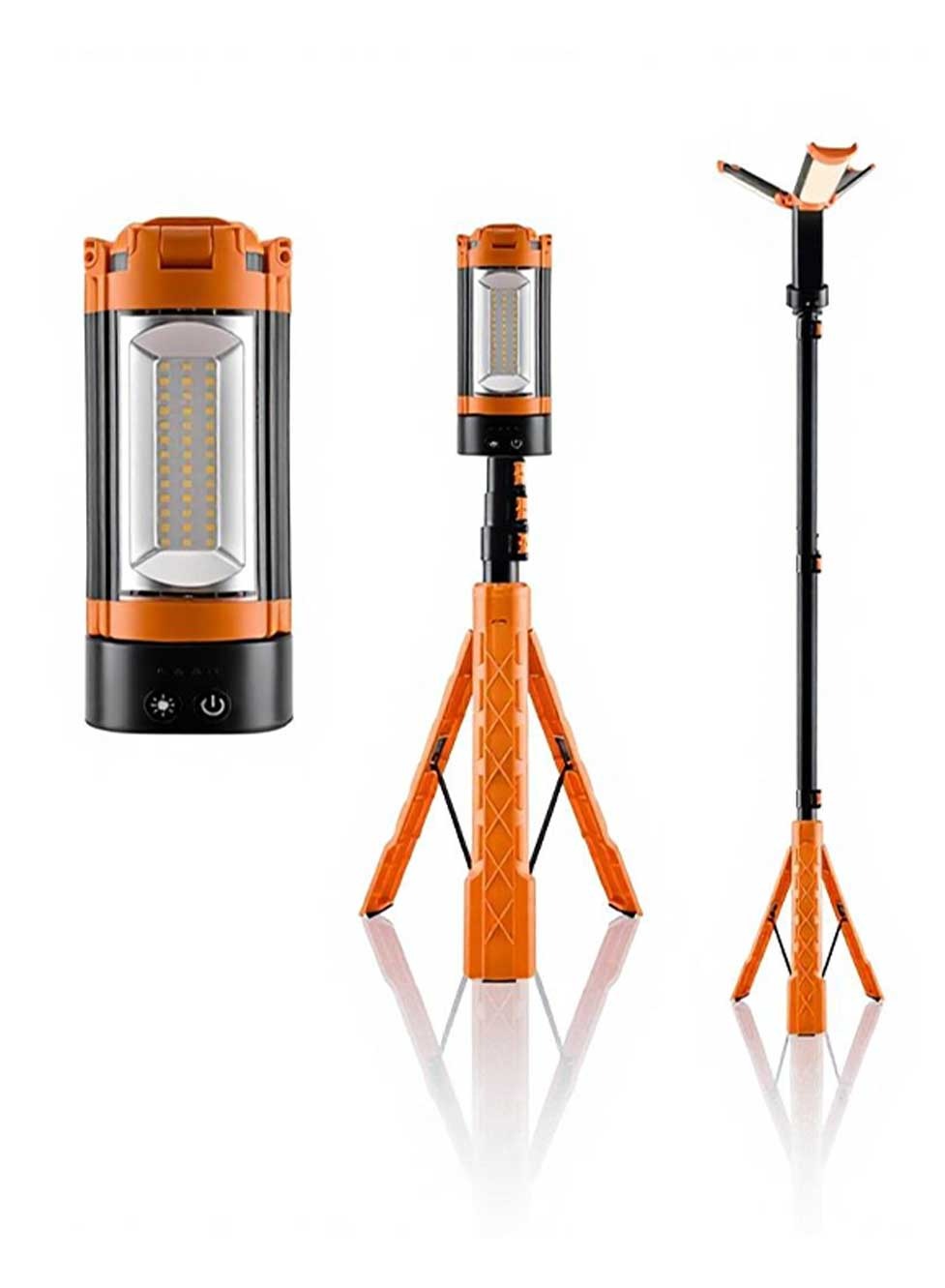 Glassology Rechargeable Camping Light with Stand, Multifunctional LED Work Light with 5 Lighting Modes, 3 Brightness Levels, Foldable Panels, Adjustable Tripod Stand & Power Bank
