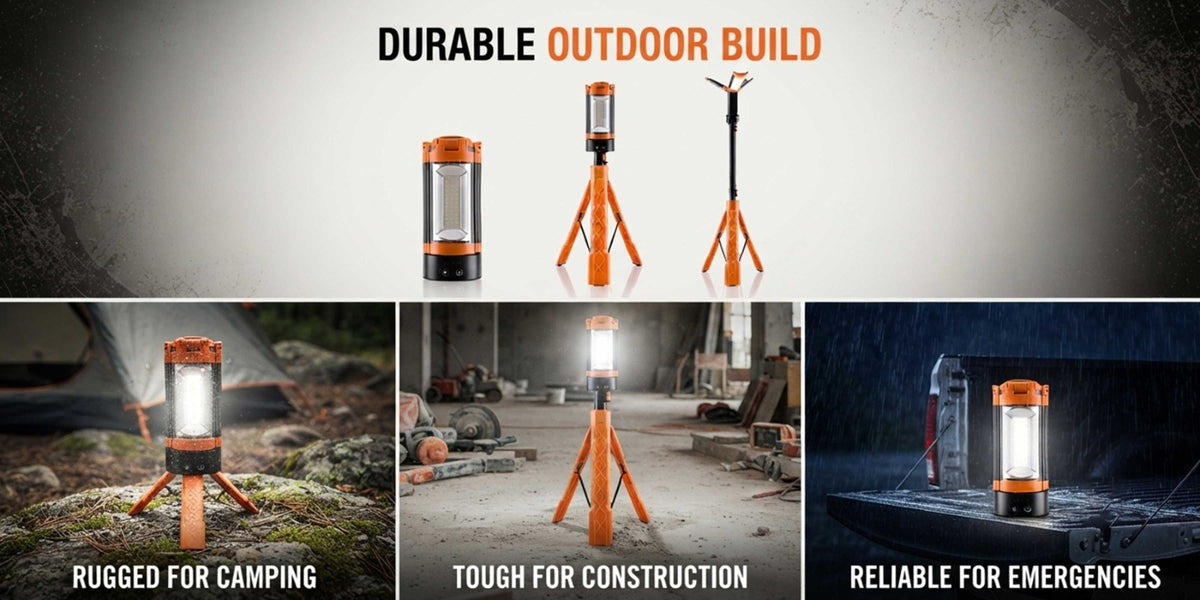 Glassology Rechargeable Camping Light with Stand, Multifunctional LED Work Light with 5 Lighting Modes, 3 Brightness Levels, Foldable Panels, Adjustable Tripod Stand & Power Bank