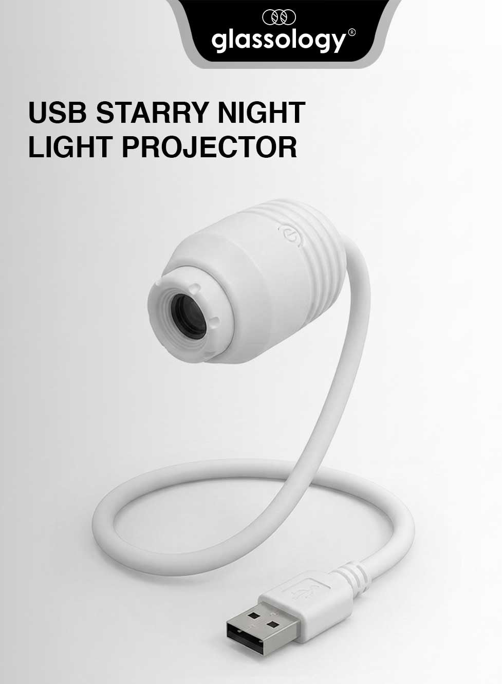 Glassology Starry Sky Projection Light, USB Night Light Projector with 6 Interchangeable Film Discs, Galaxy & Moon Ceiling Lamp for Bedroom, Kids Room & Home Décor