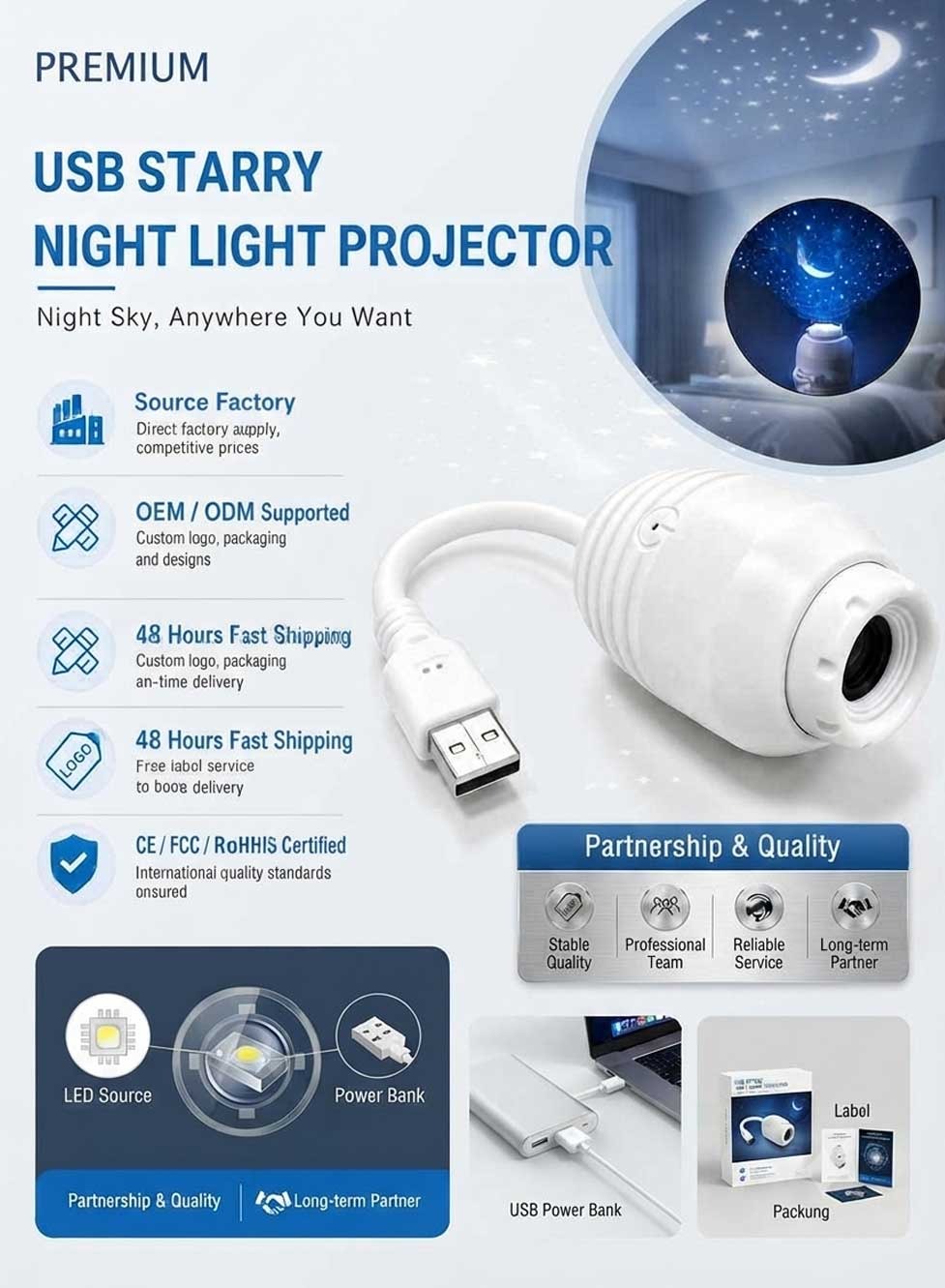 Glassology Starry Sky Projection Light, USB Night Light Projector with 6 Interchangeable Film Discs, Galaxy & Moon Ceiling Lamp for Bedroom, Kids Room & Home Décor