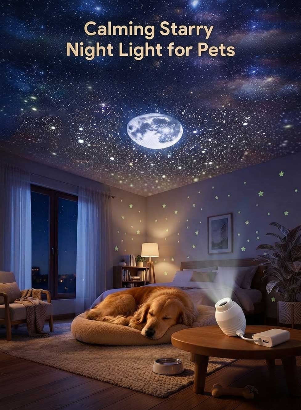 Glassology Starry Sky Projection Light, USB Night Light Projector with 6 Interchangeable Film Discs, Galaxy & Moon Ceiling Lamp for Bedroom, Kids Room & Home Décor