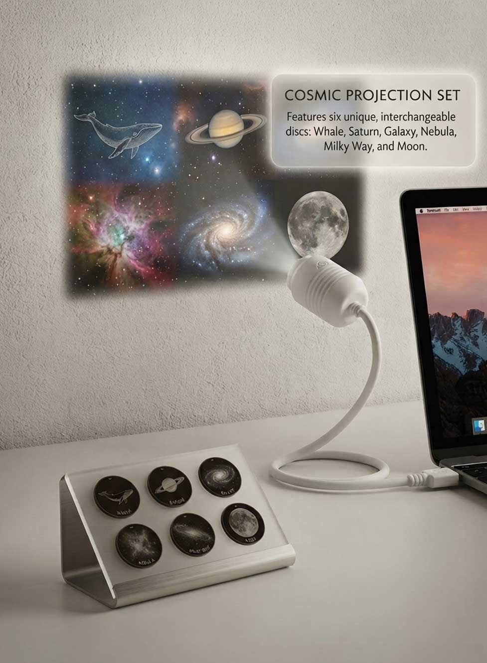 Glassology Starry Sky Projection Light, USB Night Light Projector with 6 Interchangeable Film Discs, Galaxy & Moon Ceiling Lamp for Bedroom, Kids Room & Home Décor