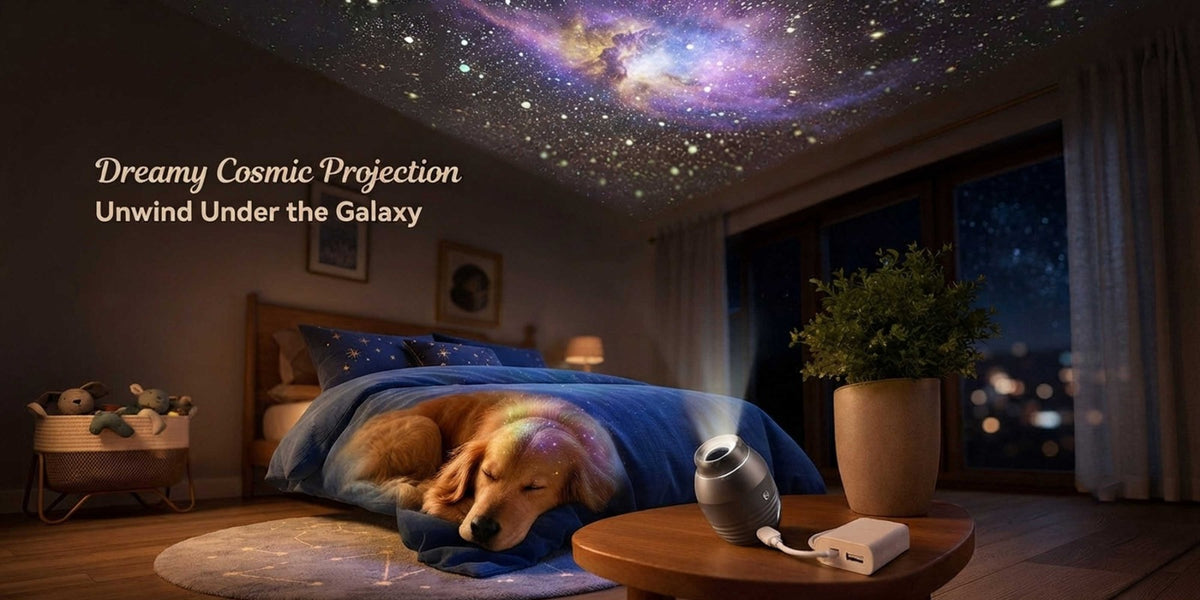 Glassology Starry Sky Projection Light, USB Night Light Projector with 6 Interchangeable Film Discs, Galaxy & Moon Ceiling Lamp for Bedroom, Kids Room & Home Décor